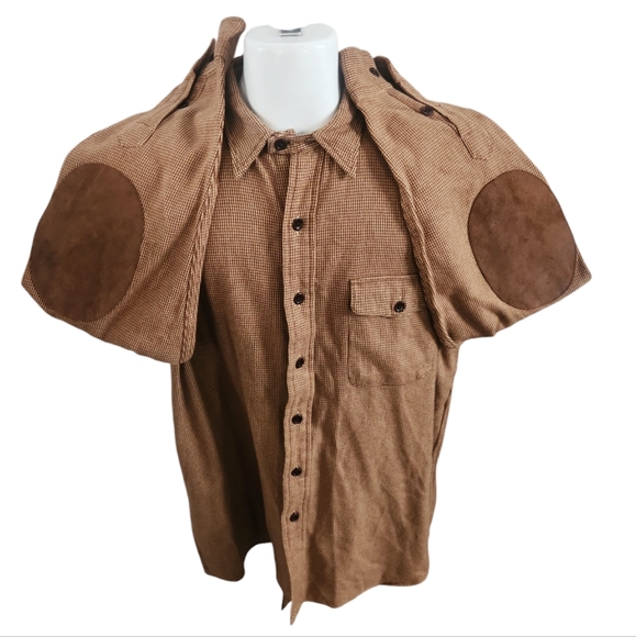 Polo Ralph Lauren Bowen Flannel Button Shirt Suede Elbow Patches Size Large VTG - Picture 4 of 9